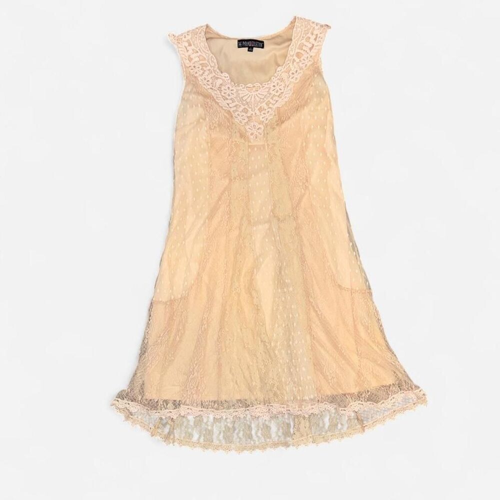 The Pyramid Collection Light Peachy Pink Vintage Lace and Mesh Sleeveless Dress